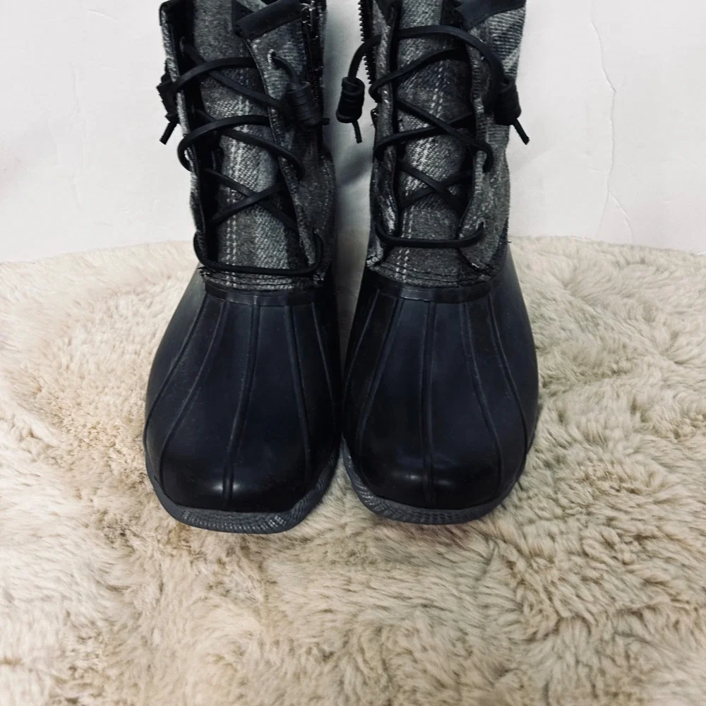 Sperry Womens‎ Duck Boots Plaid Wool Blend Side Zip Waterproof Winter Sz 9